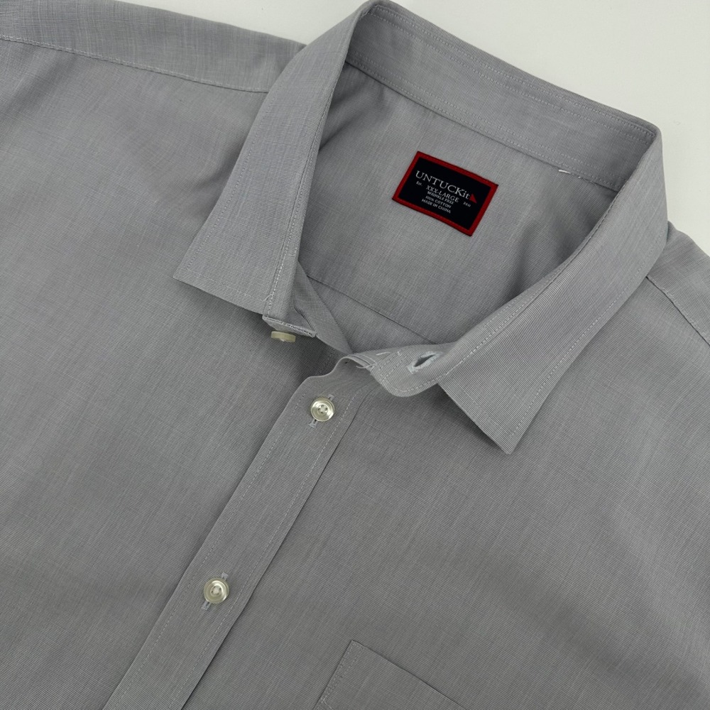 UNTUCKit Recolte Mens 3XL Gray Wrinkle Free Short Sleeve Button Down Shirt 34521